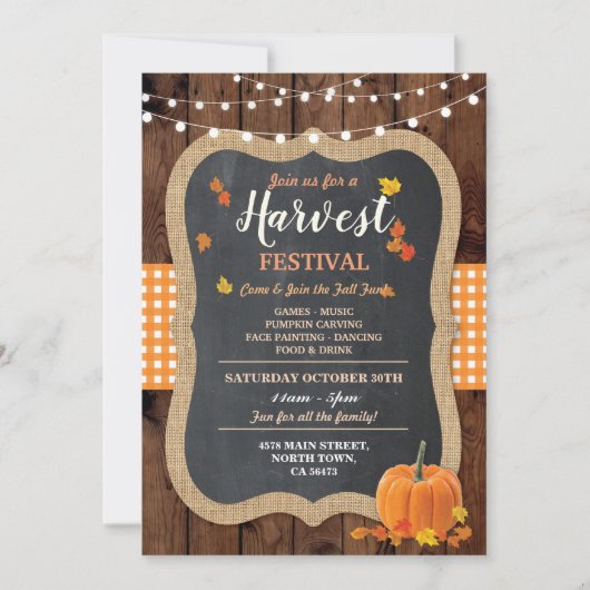 ハロウィン祭り かぼちゃ イベント チョーク ギンガム 招待状 (正面)