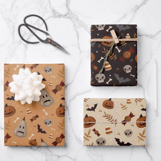 ハロウィン秋不気味パターン ラッピングペーパーシート (正面)