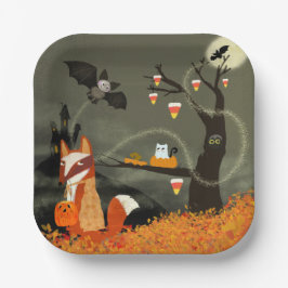 ハロウィン紙皿 おばけのコウモリとキツネ ペーパープレート