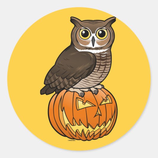 ハロウィン素晴らしの角フクロウ ラウンドシール (正面)