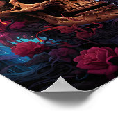 ハロウィン素晴らしスカルアートin紫バラ ポスター (角)