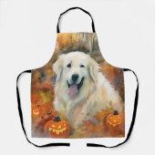 ハロウィン素晴らしピレネーとカボチャ怖い エプロン (正面)