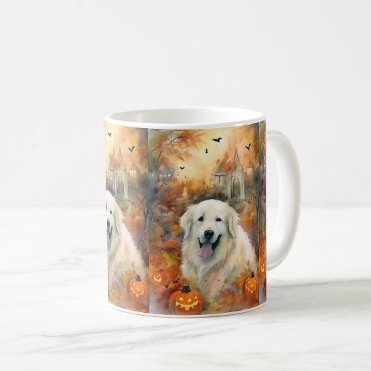 ハロウィン素晴らしピレネーとカボチャ怖い コーヒーマグカップ (正面右)
