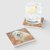 ハロウィン素晴らしピレネーとカボチャ怖い ストーンコースター (横)