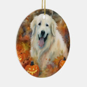 ハロウィン素晴らしピレネーとカボチャ怖い セラミックオーナメント (右)