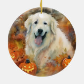 ハロウィン素晴らしピレネーとカボチャ怖い セラミックオーナメント (裏面)