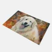 ハロウィン素晴らしピレネーとカボチャ怖い ドアマット (アングル)