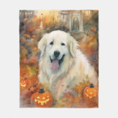 ハロウィン素晴らしピレネーとカボチャ怖い フリースブランケット (正面)