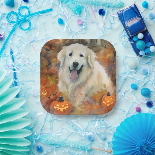 ハロウィン素晴らしピレネーとカボチャ怖い ペーパープレート (パーティー)