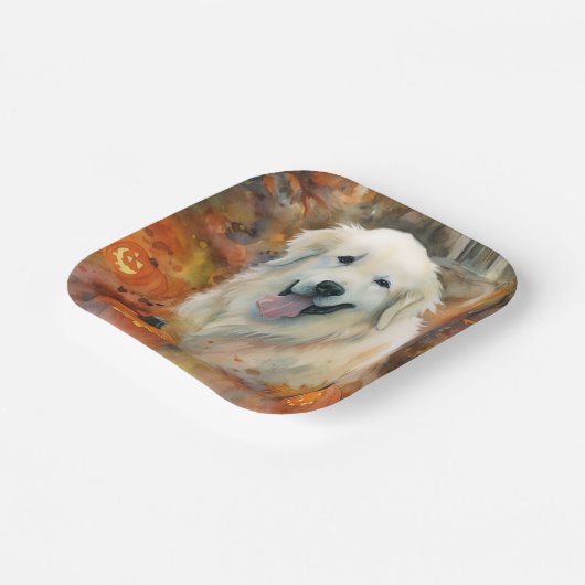 ハロウィン素晴らしピレネーとカボチャ怖い ペーパープレート (傾斜あり)