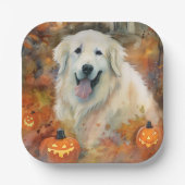 ハロウィン素晴らしピレネーとカボチャ怖い ペーパープレート (正面)