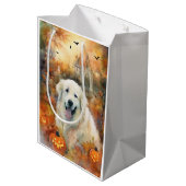 ハロウィン素晴らしピレネーとカボチャ怖い ミディアムペーパーバッグ (裏面アングル)