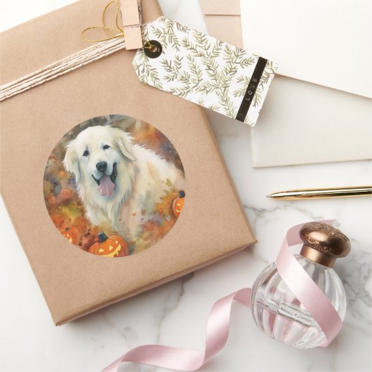 ハロウィン素晴らしピレネーとカボチャ怖い ラウンドシール (ギフト)