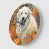 ハロウィン素晴らしピレネーとカボチャ怖い ラージ壁時計 (傾斜)