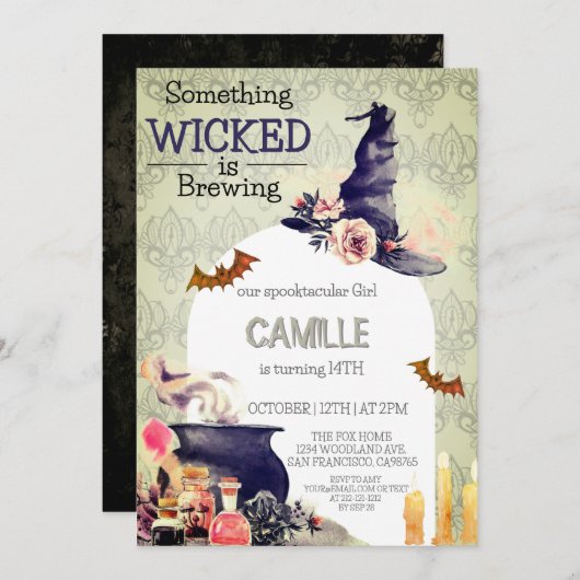 ハロウィン素朴の誕生日パーティーの招待状 招待状 (正面/裏面)