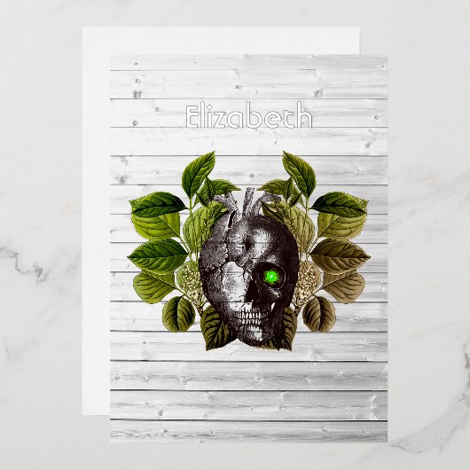 ハロウィン素朴ゴシック様式ウィッチウッドファンタジー 箔招待状 (正面/裏面)