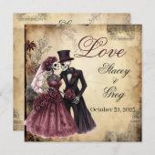 ハロウィン素朴ゴシック結婚骨格 招待状 (正面/裏面)