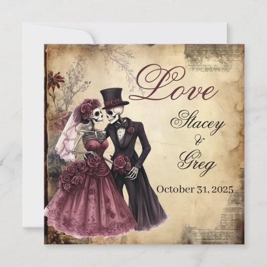 ハロウィン素朴ゴシック結婚骨格 招待状 (正面)