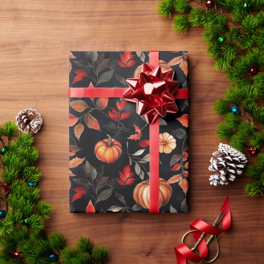 ハロウィン素朴紅葉カボチャ ラッピングペーパー (クリスマスギフト)