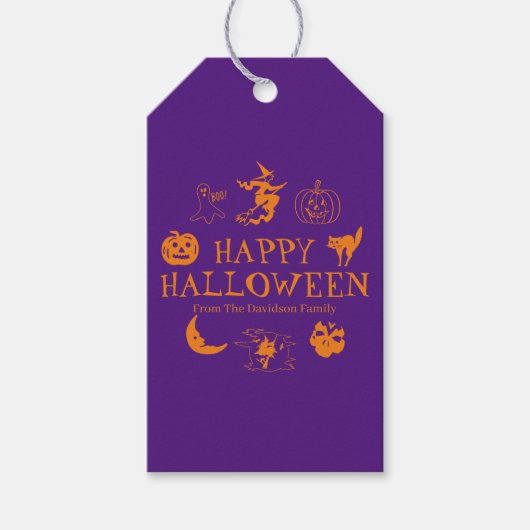 ハロウィン紫オレンジカスタム名怖い ギフトタグ (正面)