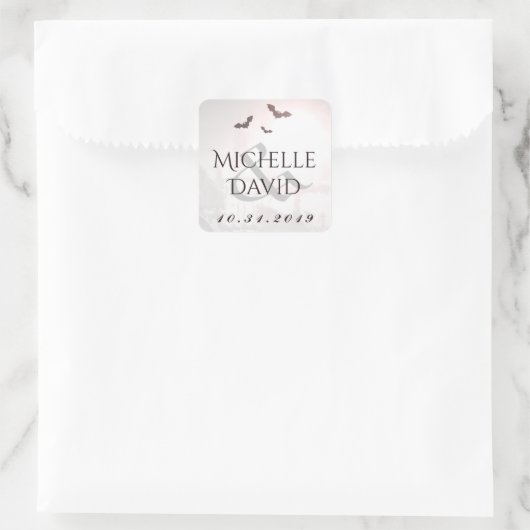 ハロウィン結婚のこうもり名&日付スクエアラベル スクエアシール (バッグ)