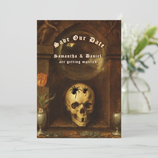 ハロウィン結婚のゴシックスカルスパイダーズ 招待状 (スタンド正面)