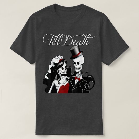 ハロウィン結婚のゴシック様式の新郎新婦スケルトン Tシャツ (デザイン正面)