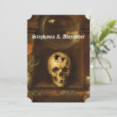 ハロウィン結婚のゴシック、スカル、スパイダーズ招待状 招待状 (スタンド正面)