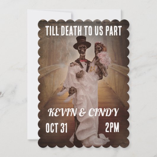 ハロウィン結婚のスケルトンのカップル招待状 招待状 (正面)