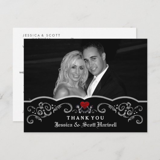 ハロウィン結婚のスケルトンハート写真ありがとう ポストカード (正面/裏面)