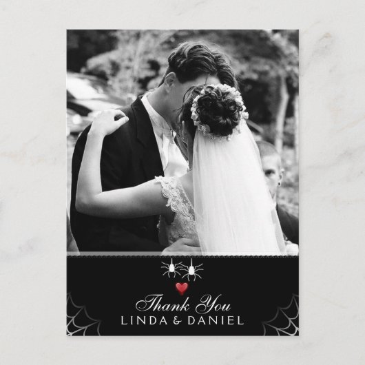 ハロウィン結婚のスパイダーゴシックありがとう写真 ポストカード (正面)