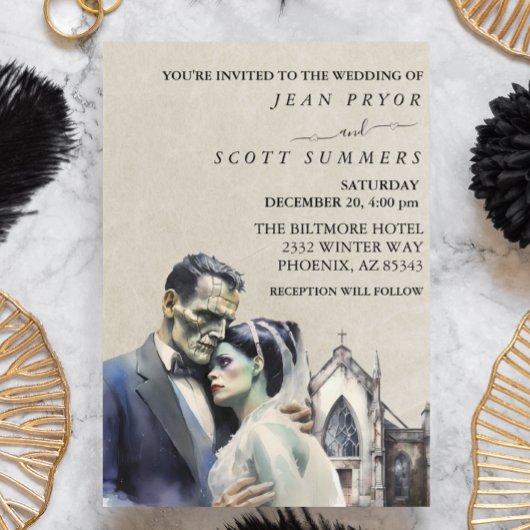 ハロウィン結婚のフランケンシュタイン花嫁 招待状