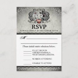 ハロウィン結婚のブラックグレーマッチングメニューRSVP 出欠カード