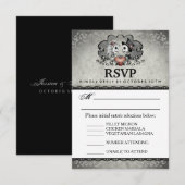 ハロウィン結婚のブラックグレーマッチングメニューRSVP 出欠カード (正面/裏面)