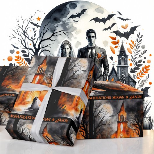 ハロウィン結婚の個人名不気味前 ラッピングペーパー