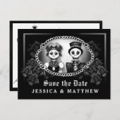 ハロウィン結婚の白黒おもしろい骨格 案内ポストカード (正面/裏面)