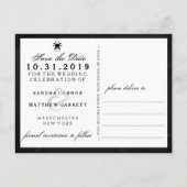 ハロウィン結婚の白黒おもしろい骨格 案内ポストカード (裏面)