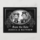 ハロウィン結婚の白黒おもしろい骨格 案内ポストカード (正面)