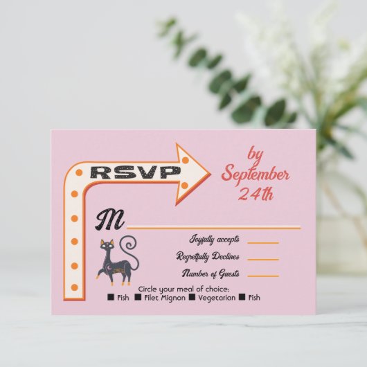 ハロウィン結婚の矢印記号rsvp応答カード 招待状 (スタンド正面)