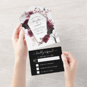 ハロウィン結婚の秋の秋ダークブルガンディーブラック オールインワン招待状 (貼ってはがせる)