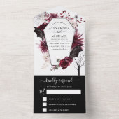 ハロウィン結婚の秋の秋ダークブルガンディーブラック オールインワン招待状 (内側)