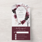 ハロウィン結婚の秋の秋ダークブルガンディーブラック オールインワン招待状 (内側)