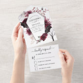 ハロウィン結婚の秋の秋ダークブルガンディーブラック オールインワン招待状 (貼ってはがせる)