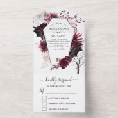 ハロウィン結婚の秋の秋ダークブルガンディーブラック オールインワン招待状 (内側)