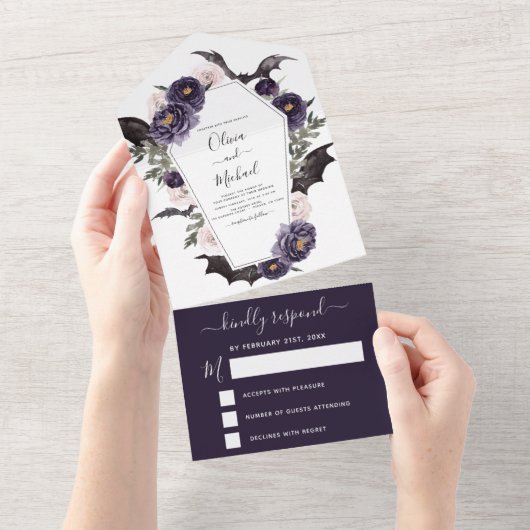ハロウィン結婚の秋秋ダークパープル オールインワン招待状 (貼ってはがせる)