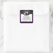 ハロウィン結婚の紫色の黒いストライプの骨格 スクエアシール (バッグ)