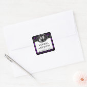 ハロウィン結婚の紫色の黒いストライプの骨格 スクエアシール (封筒)