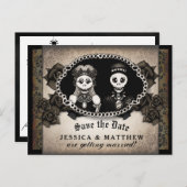 ハロウィン結婚の茶色のアンティーク骨格 案内ポストカード (正面/裏面)