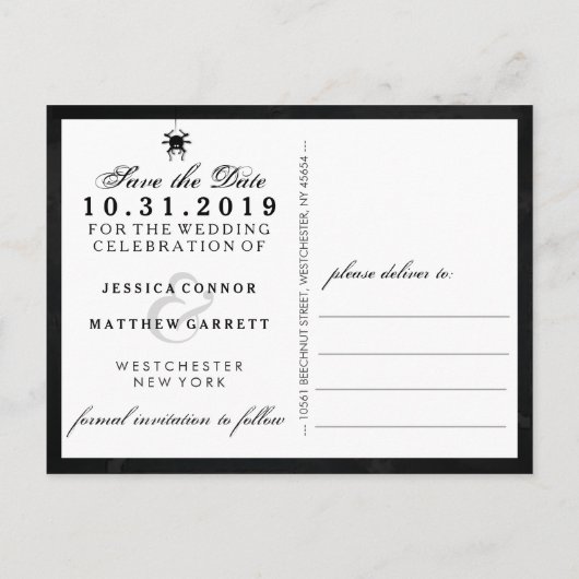 ハロウィン結婚の茶色のアンティーク骨格 案内ポストカード (裏面)