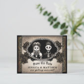 ハロウィン結婚の茶色のアンティーク骨格 案内ポストカード (スタンド正面)